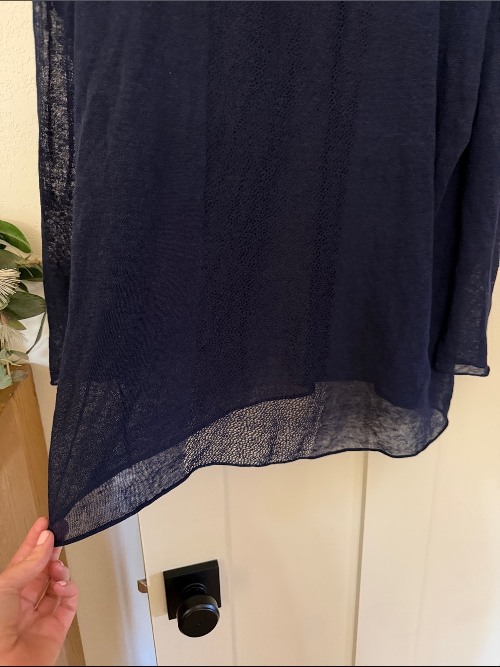 Eileen Fisher L Sheer Navy V-Neck Lightweight Sweater - Picture 3 of 3